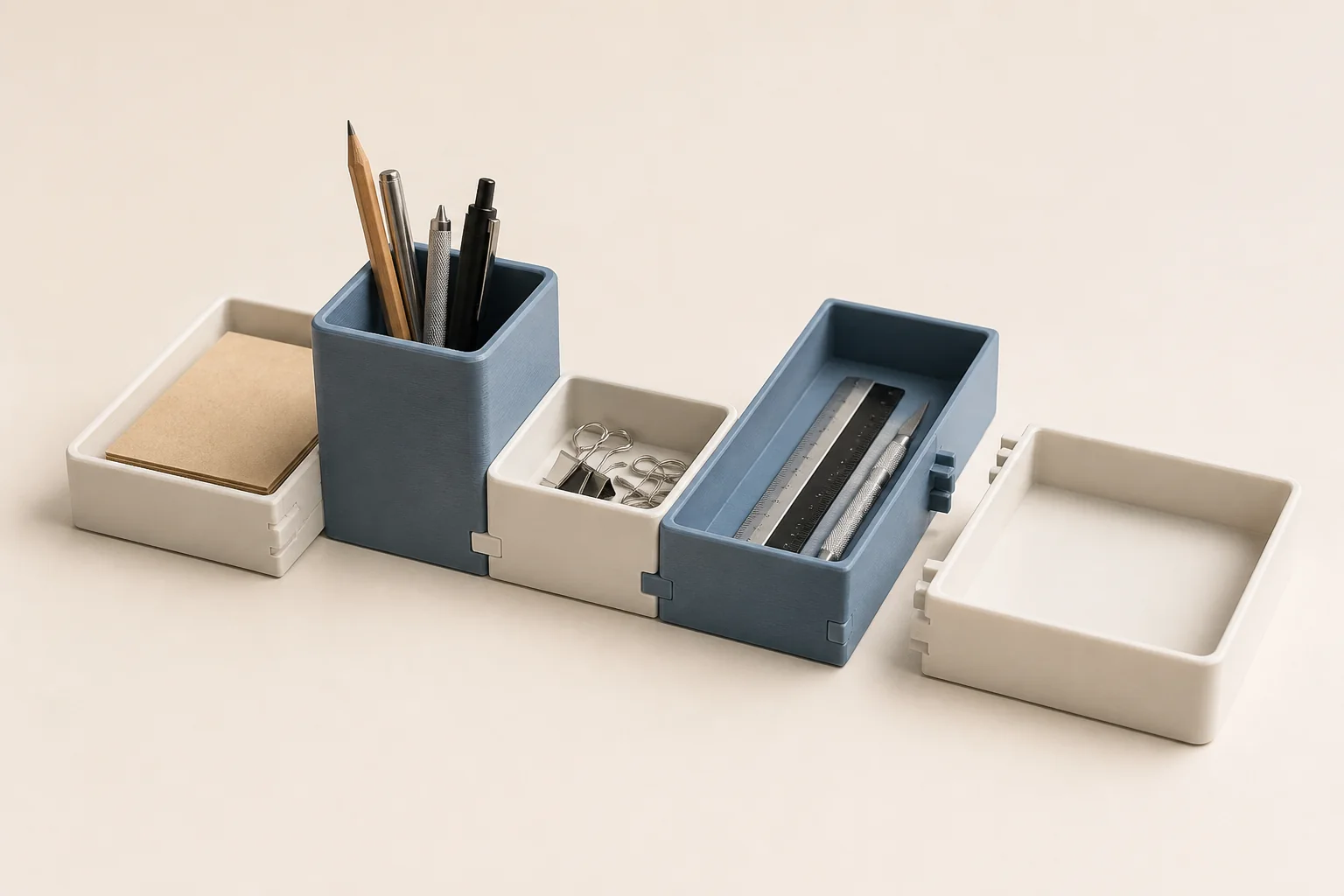 Tabuleiro modular de papelaria — Conceito visual