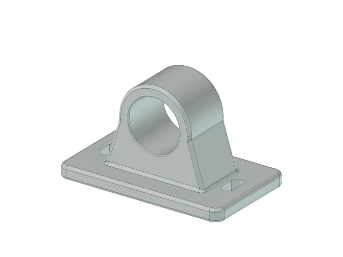 Vue d’un support de guidage monobloc avec alésage traversant circulaire, renforts intégrés et deux trous oblongs de fixation