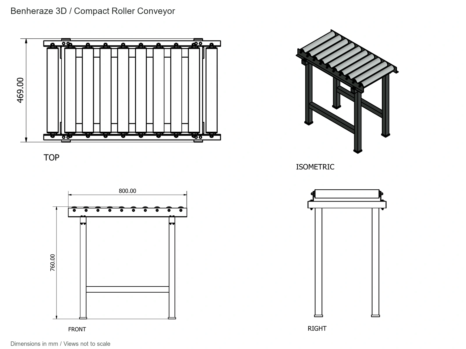Dessin technique — Convoyeur à rouleaux compact — 1
