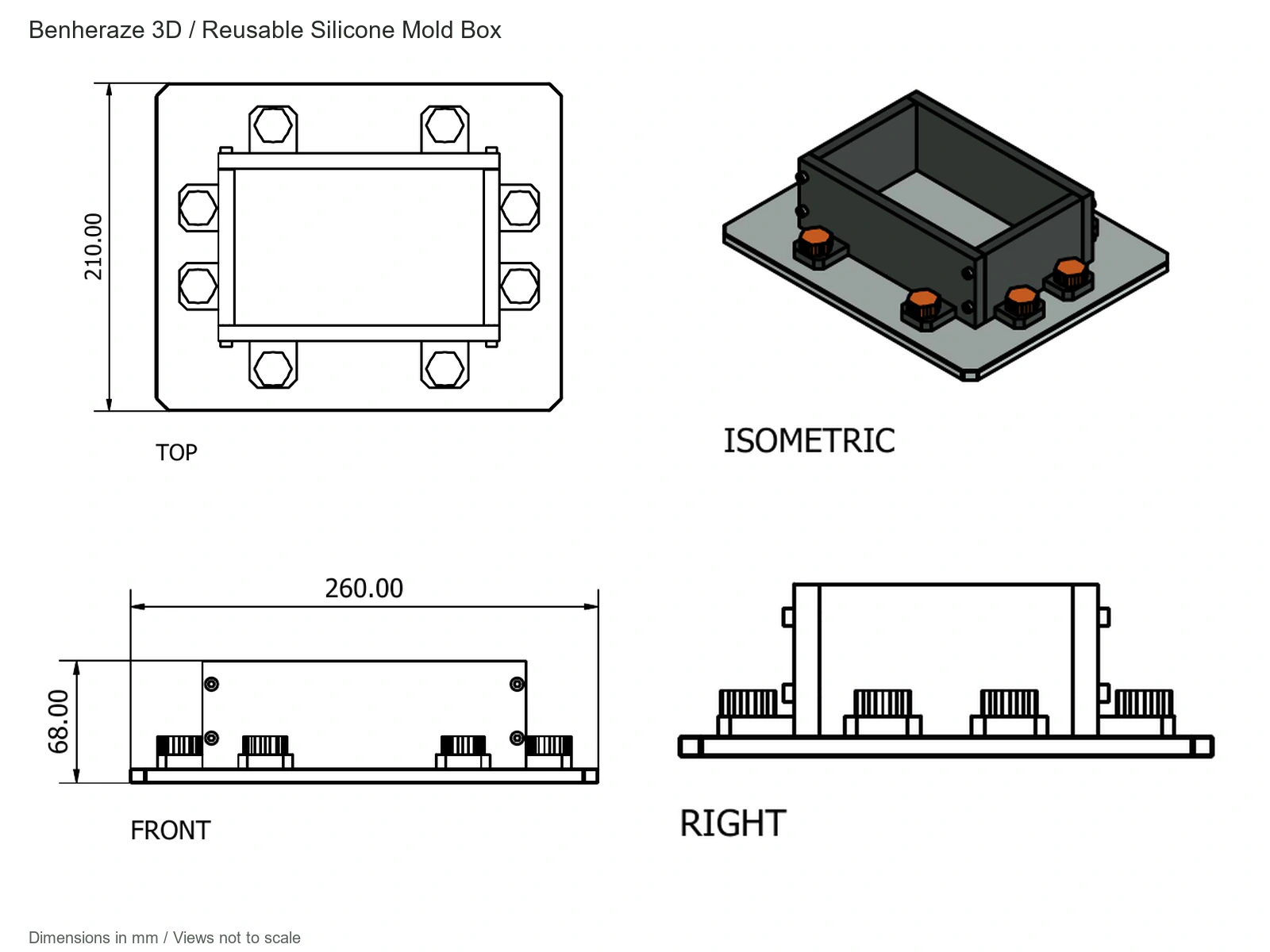 Dessin technique — Boîte réutilisable pour moules en silicone — 1