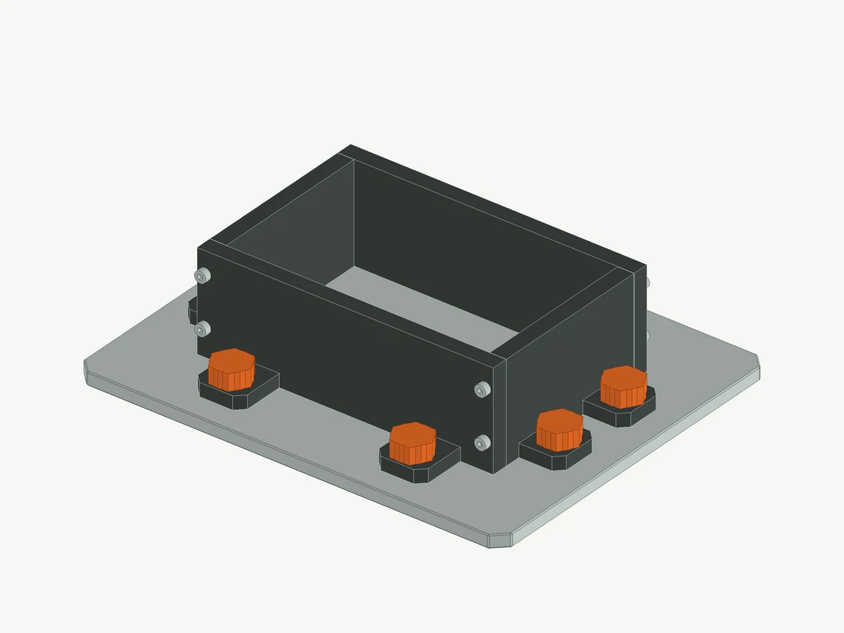 Boîte pour moules en silicone assemblée, avec quatre parois amovibles et boutons de serrage extérieurs