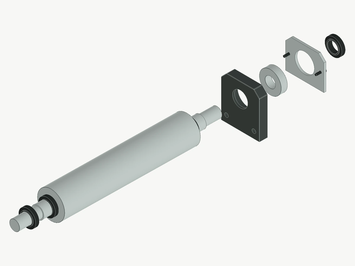 Tambour moteur, arbre et support de palier démontable présentés séparément